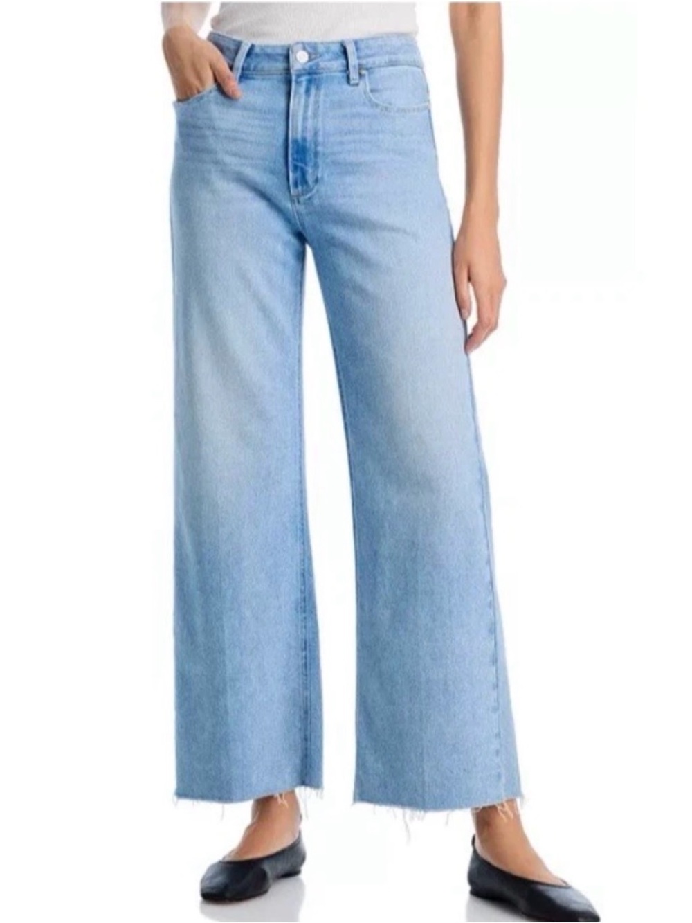 Paige Anessa Wide Leg Ankle Raw Hem Jeans Size 30